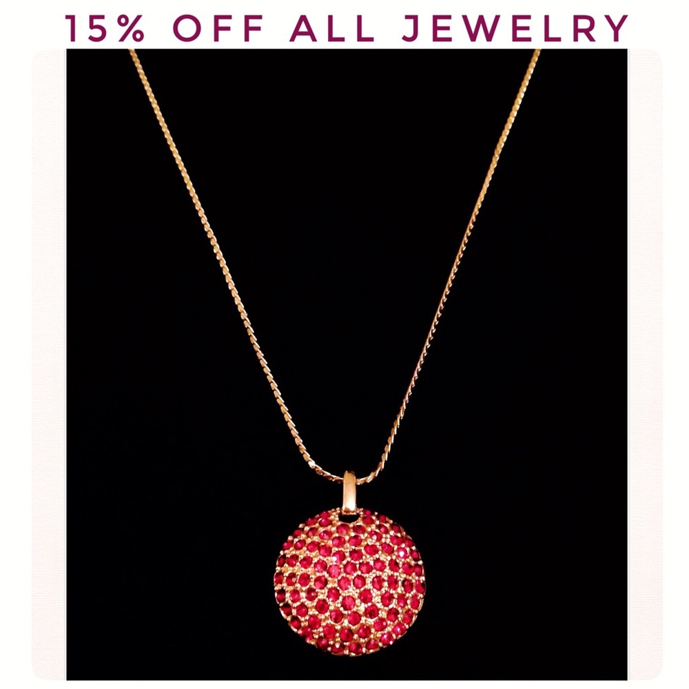 ⭐️ 3for$30! 🆕 Gold Red Crystal CZ Domed Circular Statement Necklace NWOT